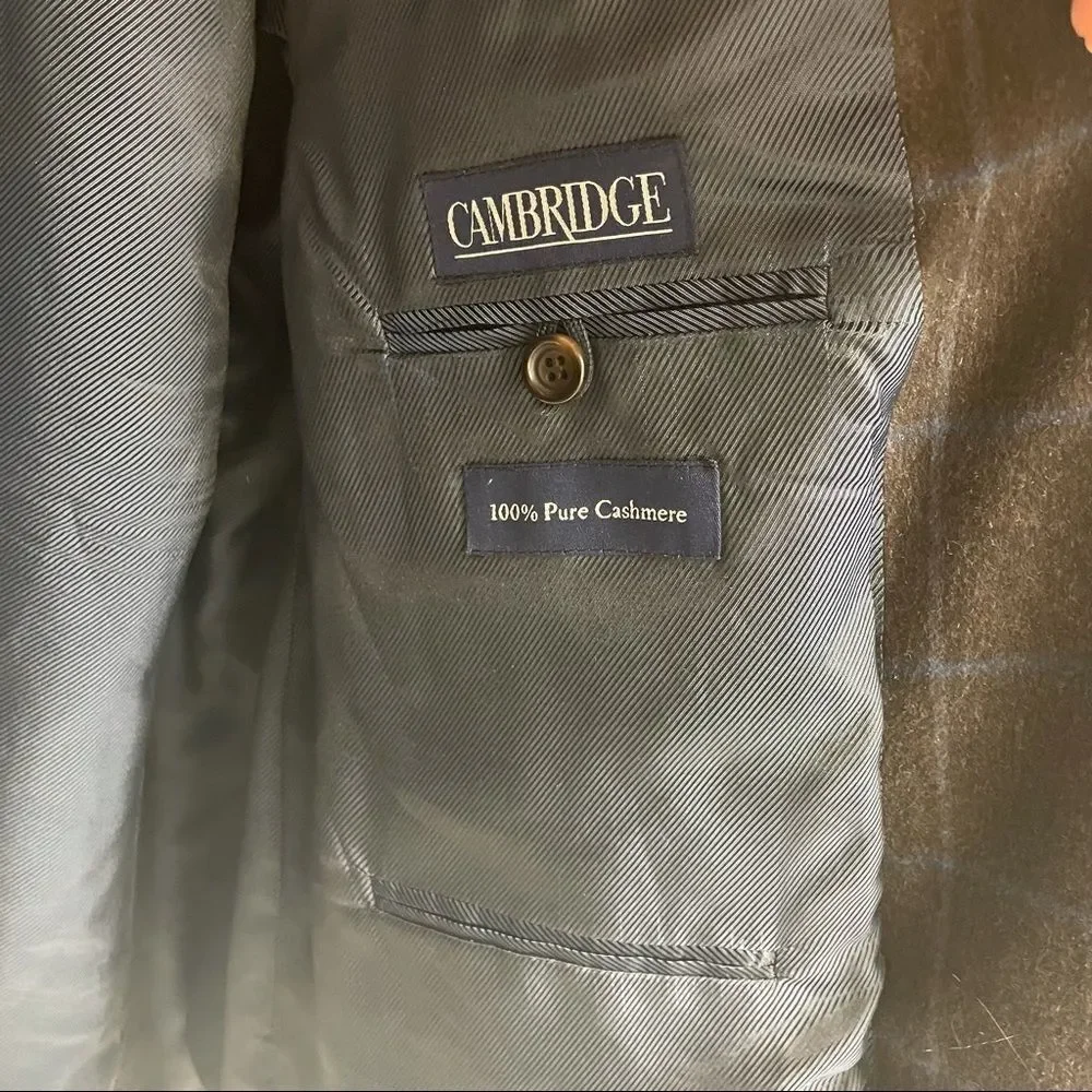 CAMBRIDGE Cashmere Button Front Blazer Brown Blue 48R